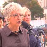 Cindy Bailey, wife of gubernatorial candidate Darren Bailey, speaks Tuesday, October 27, outside the Illinois Capitol.
