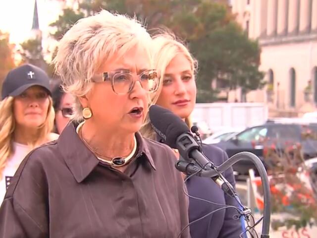 Cindy Bailey, wife of gubernatorial candidate Darren Bailey, speaks Tuesday, October 27, outside the Illinois Capitol.