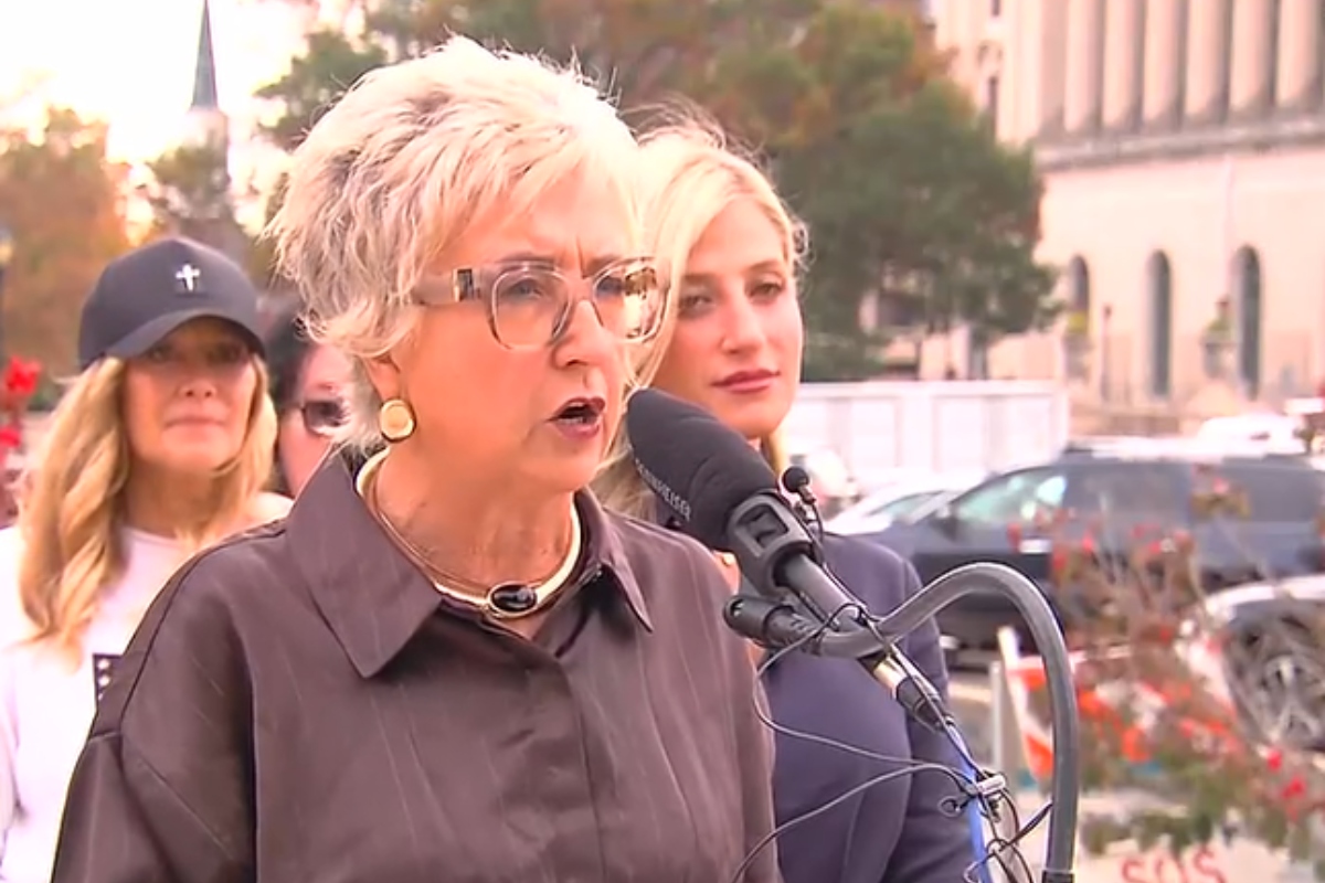 Cindy Bailey, wife of gubernatorial candidate Darren Bailey, speaks Tuesday, October 27, outside the Illinois Capitol.