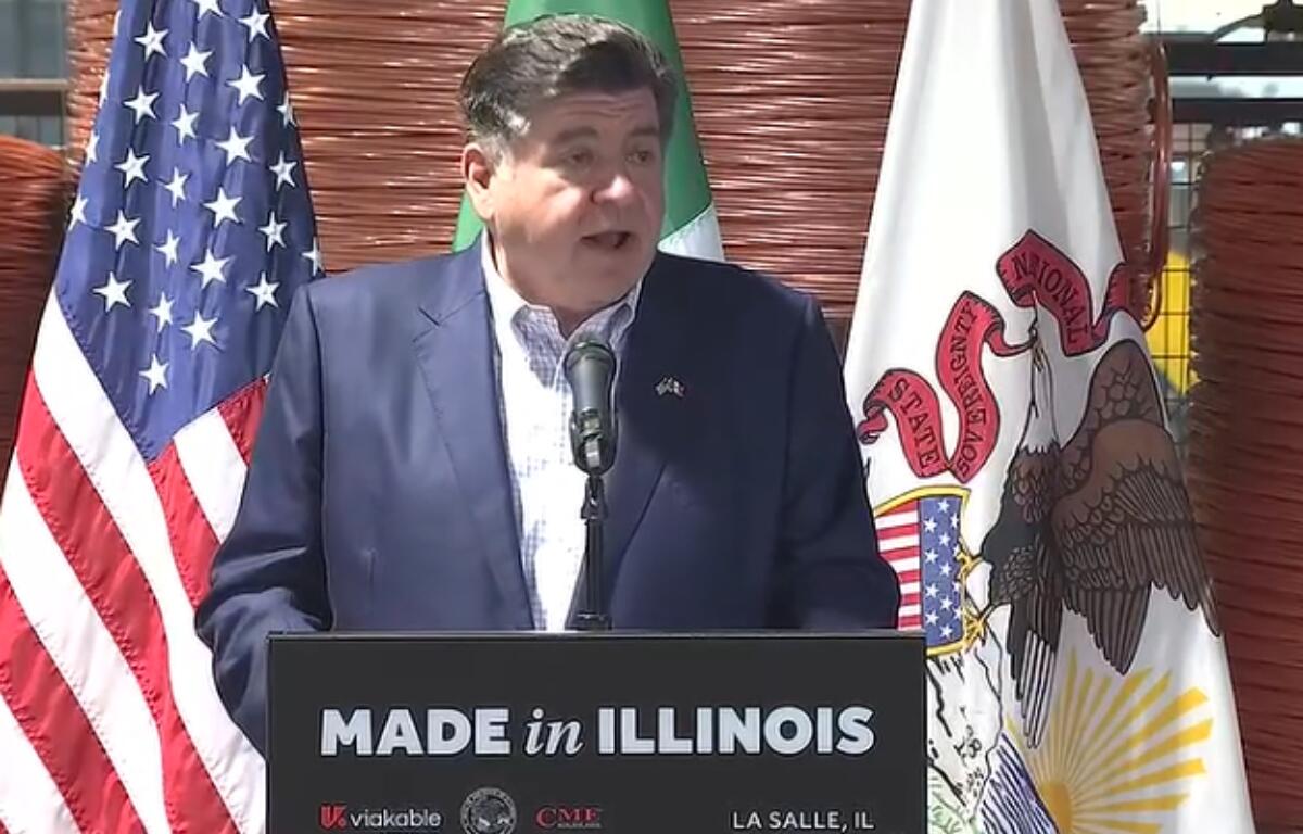 Governor JB Pritzker speaks Thursday, October 8, in LaSalle.