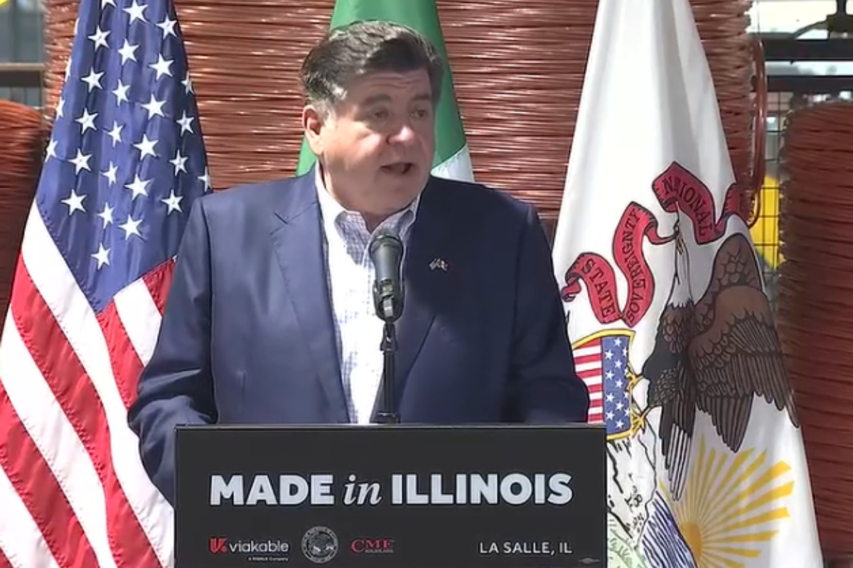 Governor JB Pritzker speaks Thursday, October 8, in LaSalle.