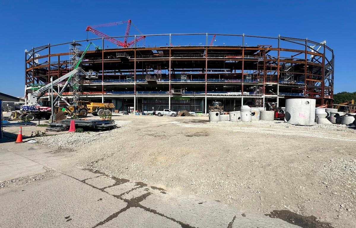 FILE - Construction of Northwestern's new Ryan Field is taking shape, Aug, 14, 2025, in Evanston, Ill. (AP Photo/Andrew Seligman, File)