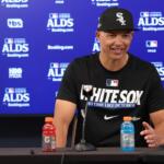 Chicago White Sox manager Will Venable smiles while taking questions in a postgame news conference after a win over the Cleveland Guardians in Game 1 of baseball's American League Division Series, Saturday, Oct. 3, 2026, in Cleveland. (AP Photo/Tim Phillis)