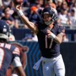 Chicago Bears quarterback Tyson Bagent throws during the first half of an NFL football game against the New York Jets Sunday, Oct. 4, 2026, in Chicago. (AP Photo/Nam Y. Huh)