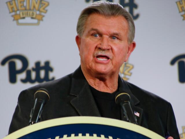 FILE - Former NFL coach and University of Pittsburgh alumnus, Mike Ditka speaks at a news conference for the retirement of the number 75 jersey for former Pittsburgh offensive lineman Jim Covert before an NCAA football game between the Pittsburgh and the Notre Dame, Saturday, Nov. 7, 2015 in Pittsburgh. (AP Photo/Keith Srakocic, File)
