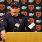 Chicago Bears head coach Ben Johnson talks after an NFL football game against the Green Bay Packers in Green Bay, Wis., Sunday, Oct. 11, 2026. (AP Photo/Mike Roemer)
