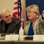 State Sen. Terri Bryant speaks Wednesday during a hearing in Du Quoin held by the Illinois Commission on Government Forecasting and Accountability regarding the proposed closure of the Du Quoin Impact Program. (Southern Illinois Source photo by Geoff Ritter)